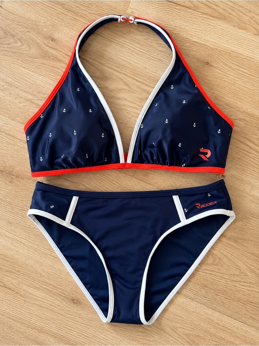 Radder Nautical Bikini Set Navy Red Anchor Print Size M NWOT